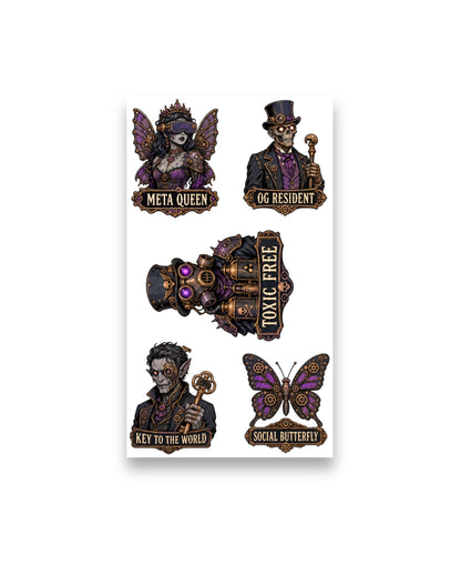 14 Steampunk-Style Stickers Pack 1 (3 Sheets)