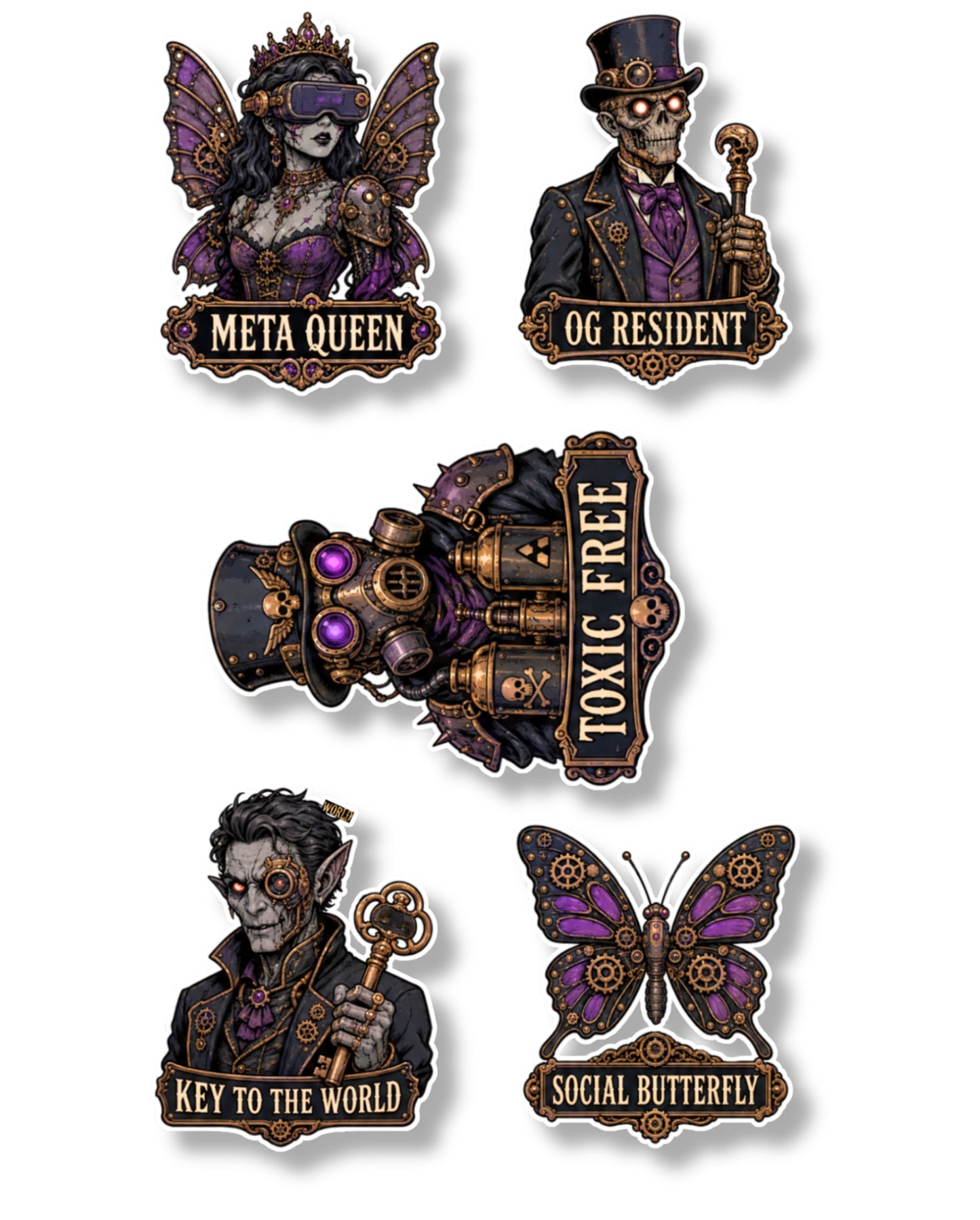 14 Steampunk-Style Stickers Pack 1 (3 Sheets)
