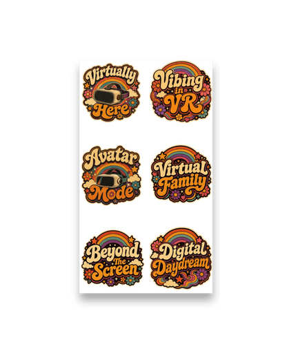 Groovy Metaverse Sticker Pack | 18 Retro VR & Gaming Stickers (3 Sheets)