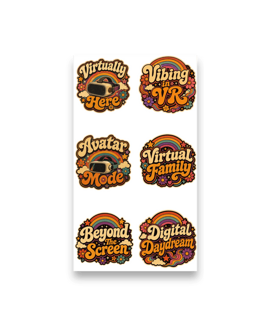 Groovy Metaverse Sticker Pack | 18 Retro VR & Gaming Stickers (3 Sheets)