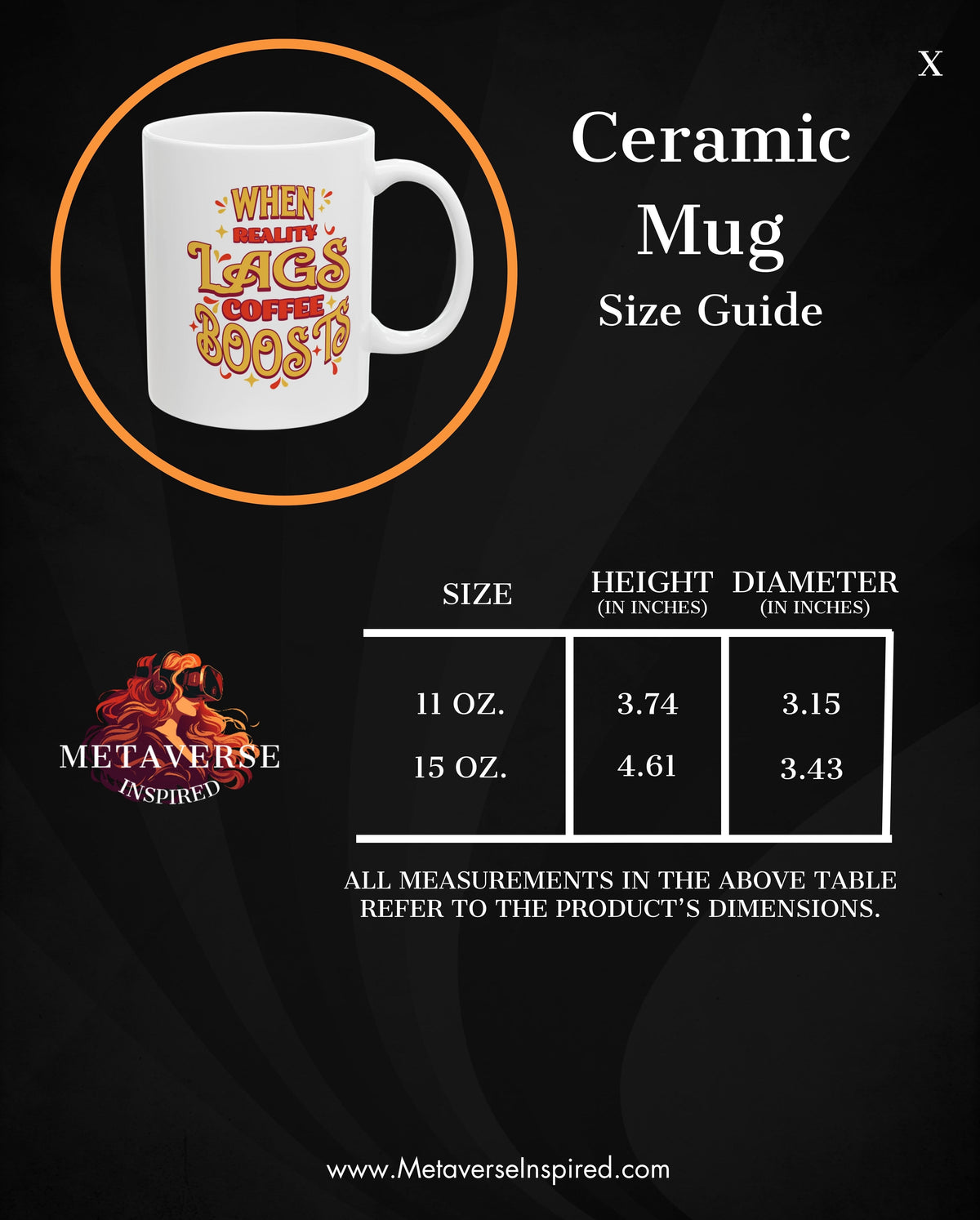Size chart for When Reality Lags, Coffee Boosts | Mug